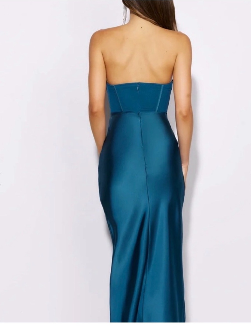 New Hello Molly sz 2 Strapless Teal Evening Gown with Twist Front and High Slit - Picture 4 of 11